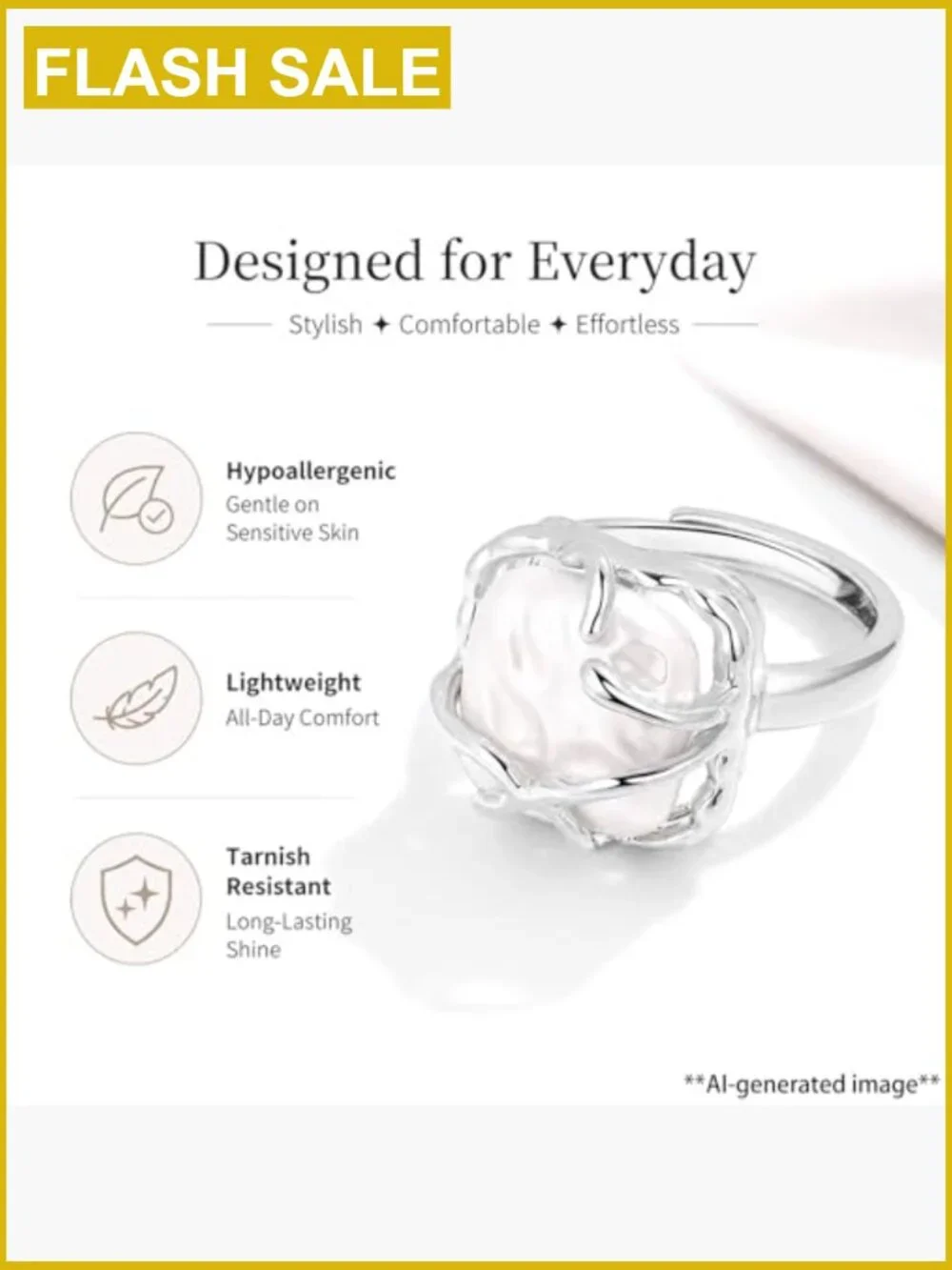 Irregular Baroque Pearl Silver Statement Ring - Adjustable Women's Jewelry